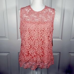 NWT Nanette Lapore Lace Sleeveless Top in Rosy Pink Exposed Zipper in Back